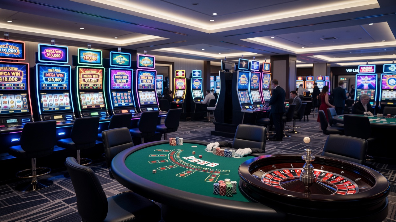 Moderne Spielautomaten mit digitalen Bildschirmen und Bonus-Features in einem Casino