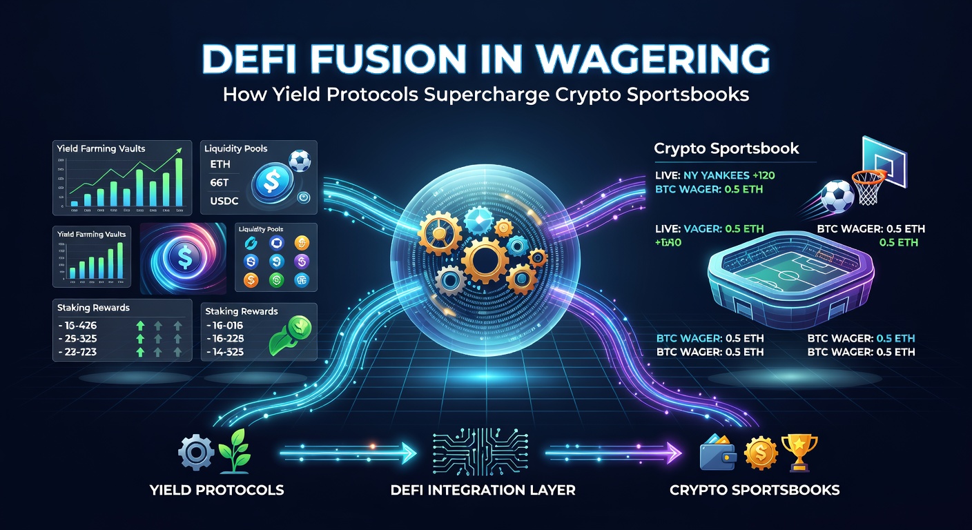 Detaillierte Grafik zu Yield-Farming-Strategien in dezentralen Sportwettenmärkten mit APY-Charts und Blockchain-Visuals