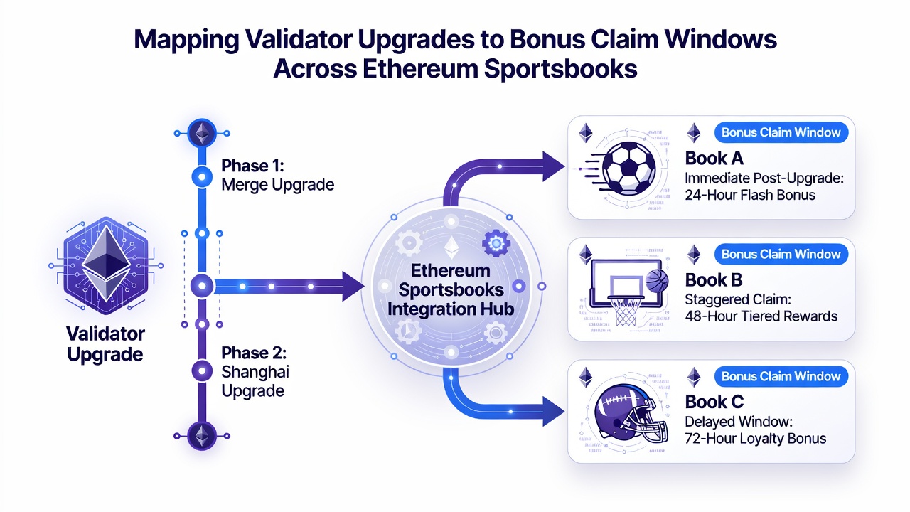 Grafische Übersicht zur Synchronisation von Validator-Upgrades mit Bonus-Claim-Zeiträumen auf Ethereum-Wettplattformen