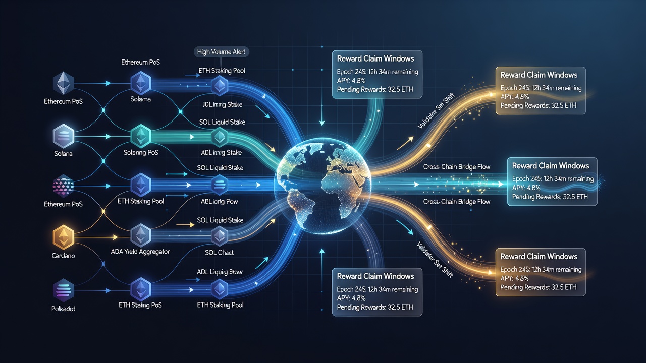 Darstellung von Timing-Variationen und Liquiditätsflüssen in mehreren Proof-of-Stake-Netzwerken für digitale Sportvorhersagen