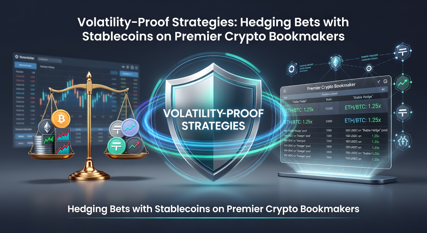 Grafik zeigt Stablecoin-Transaktionen auf einer Krypto-Wettplattform mit Hedging-Optionen und Volatilitätsdiagrammen