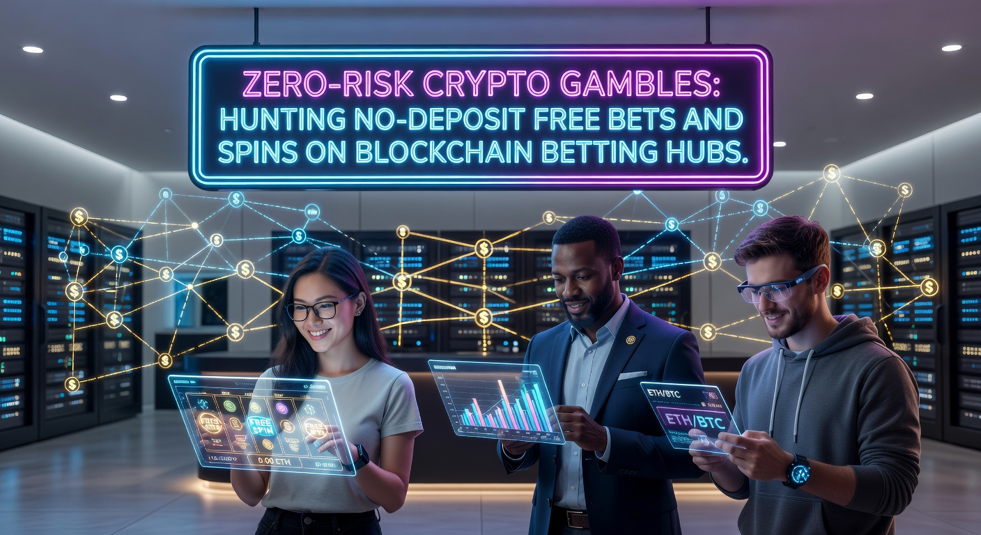 Screenshot einer Blockchain-Wettplattform mit No-Deposit-Bonus-Angeboten und Krypto-Wallets